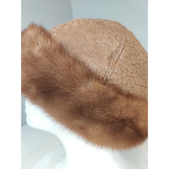 Beautiful Beige Mink And Brown w Gold Details in the Leather Hat from Canada main image 12